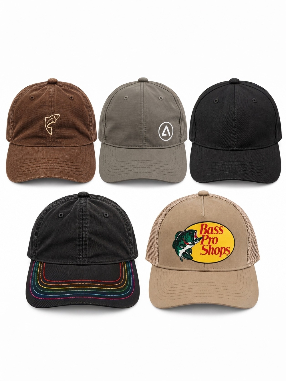 5 Hat Bundle Bass Pro Trout Unlimited No Boundaries Baseball Caps